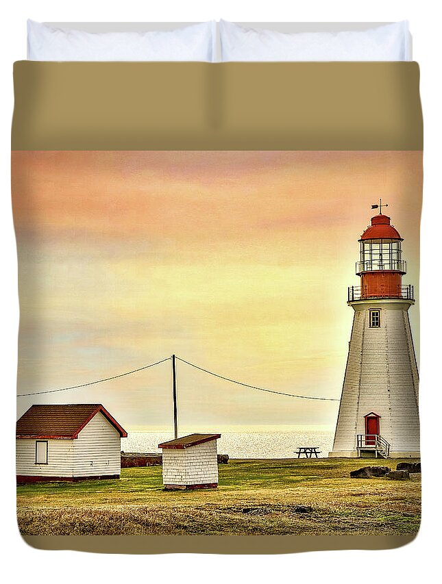  Duvet Cover featuring the photograph Sunset at Lighthouse by Paul James Bannerman