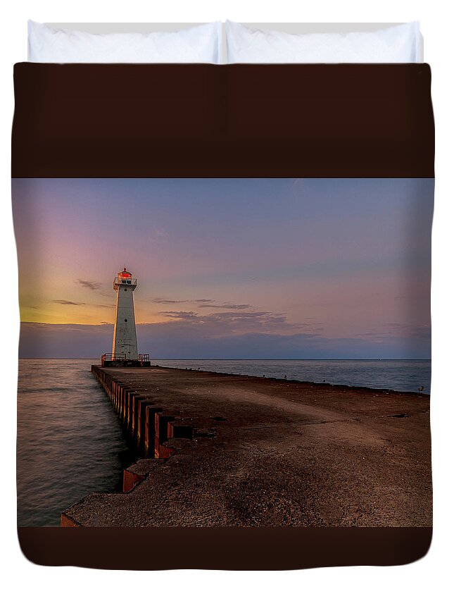 Sunset Duvet Cover featuring the photograph Sunset at Sodus Point by Rod Best
