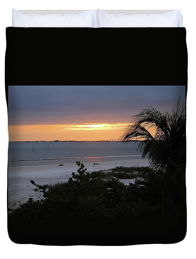 Beach Duvet Cover featuring the photograph Sunset at the Beach by Karen Stansberry