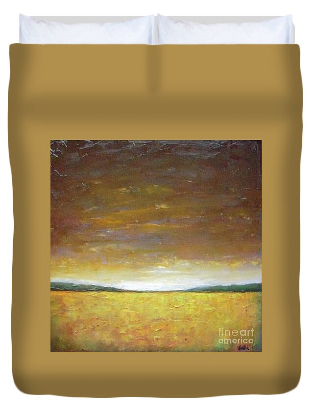 Autumn Duvet Cover featuring the painting Golden Sunset - abstract landscape by Vesna Antic