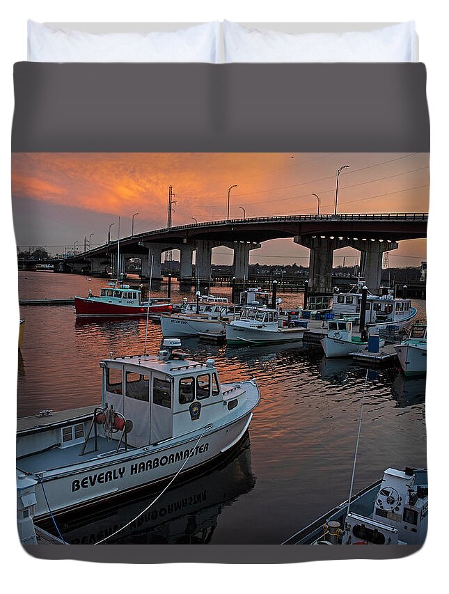 Beverly Duvet Cover featuring the photograph Sunset in Beverly Harbor Beverly MA by Toby McGuire