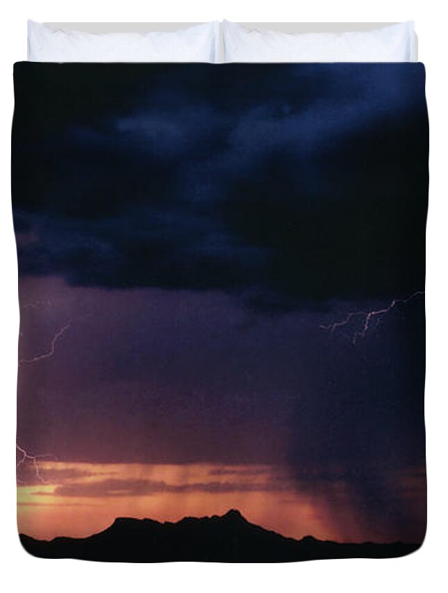 Lightning Duvet Cover featuring the photograph Sunset Lightning-Signed by J L Woody Wooden