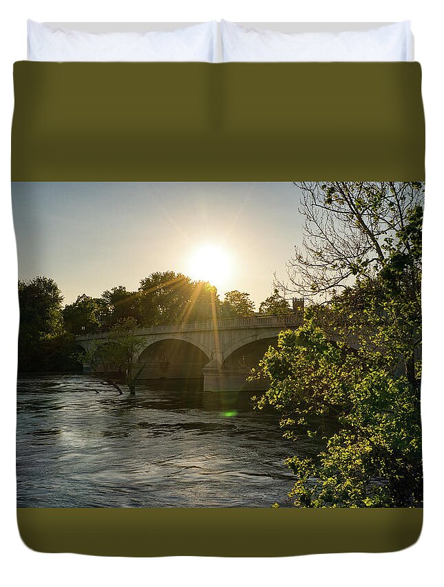 New York Duvet Cover featuring the photograph Sunset on Riverside Drive Bridge by Anthony Giammarino