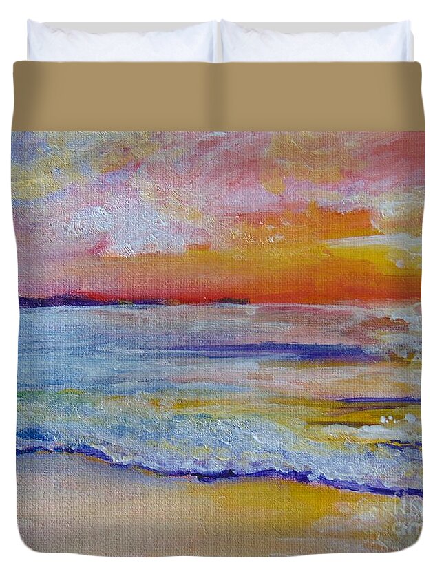 Gulf Of Mexico Duvet Cover featuring the painting Sunset on the Gulf by Saundra Johnson