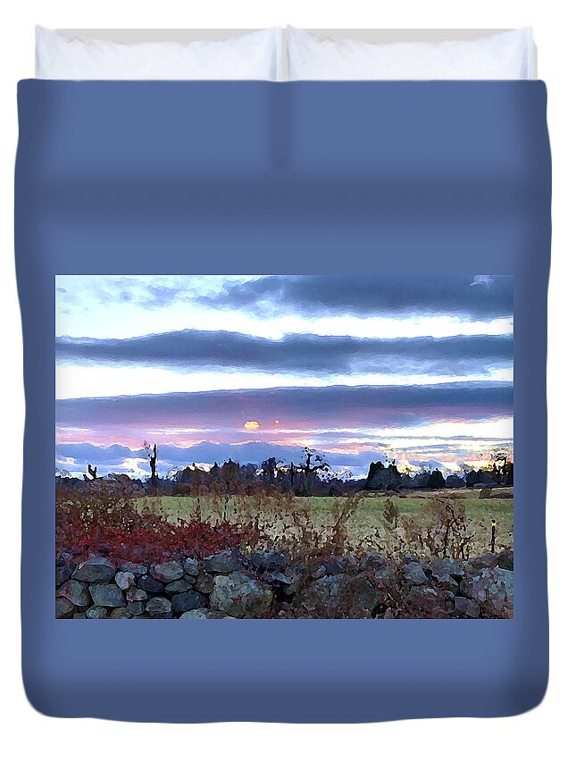 Sunset Duvet Cover featuring the photograph Sunset Over Sheep Pasture by Tom Johnson
