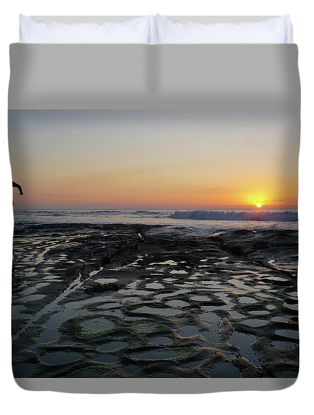 La Jolla Duvet Cover featuring the photograph Sunset Surf Sayonara 1 by Richard A Brown