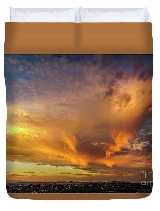 Sunset Duvet Cover featuring the photograph Sunset wave by David Meznarich