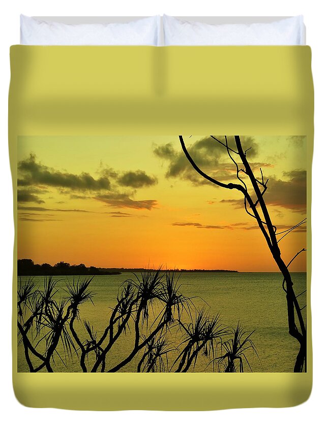 Water View Duvet Cover featuring the photograph Sunset Yellow by Joan Stratton