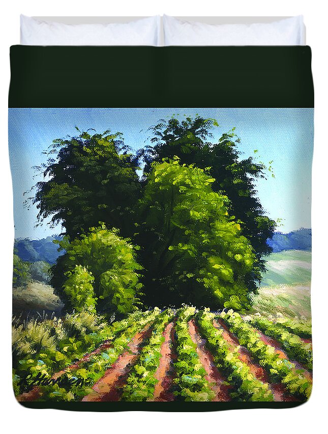 Landscape Duvet Cover featuring the painting Sunshine on the Beanfield by Rick Hansen