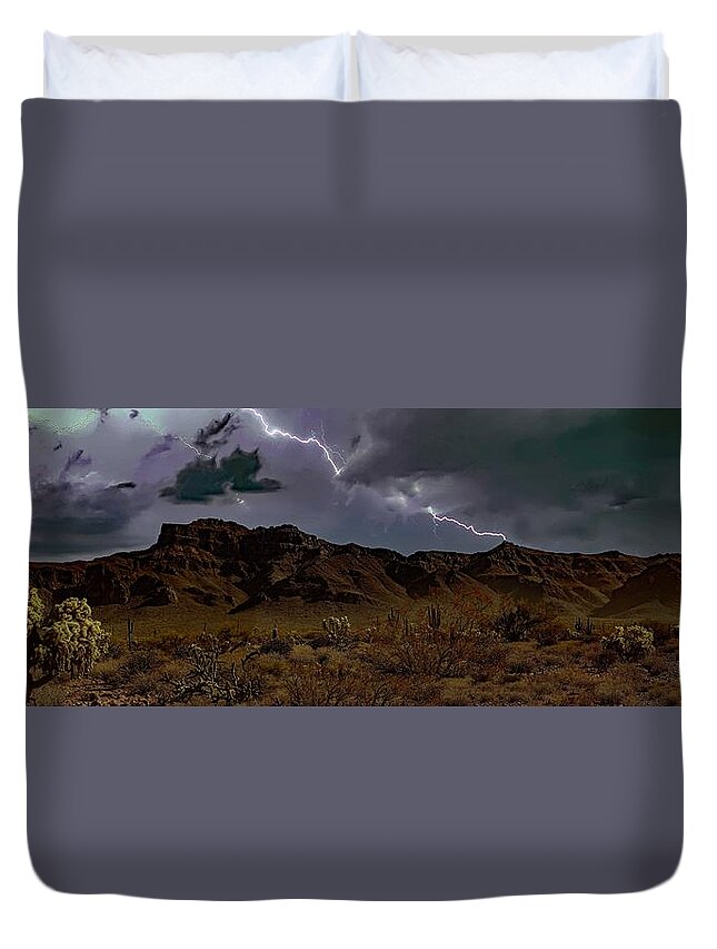 Monsoon Duvet Cover featuring the photograph Superstition Storm by Hans Brakob