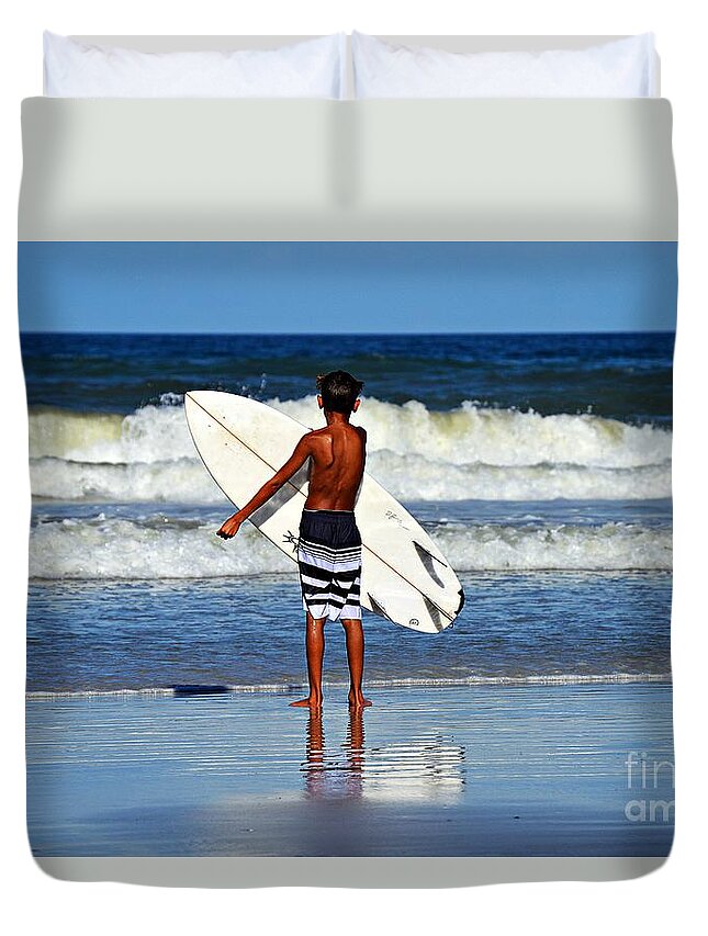 Surf Duvet Cover featuring the photograph Surf Boy by Thomas Schroeder