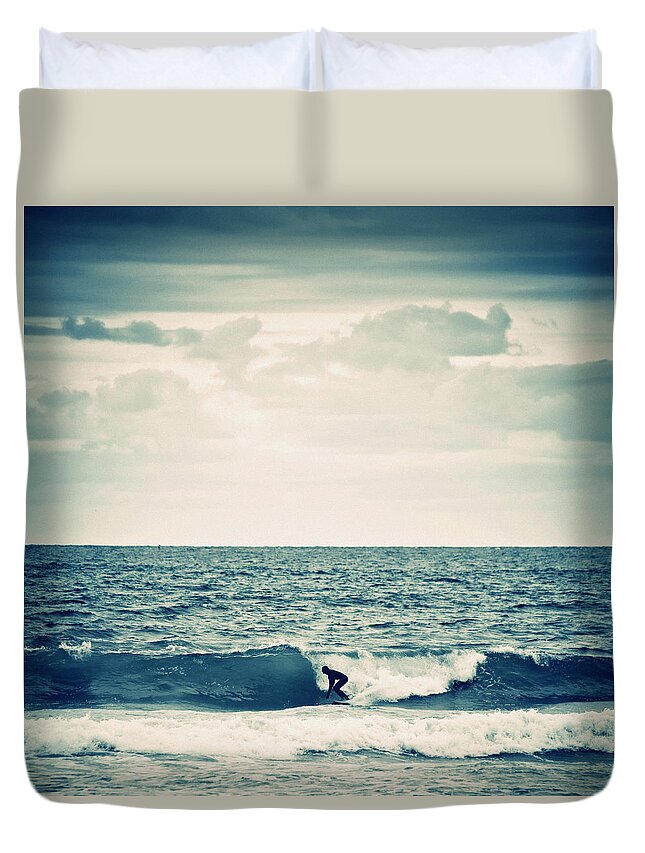 People Duvet Cover featuring the photograph Surfer In Action by Peeterv