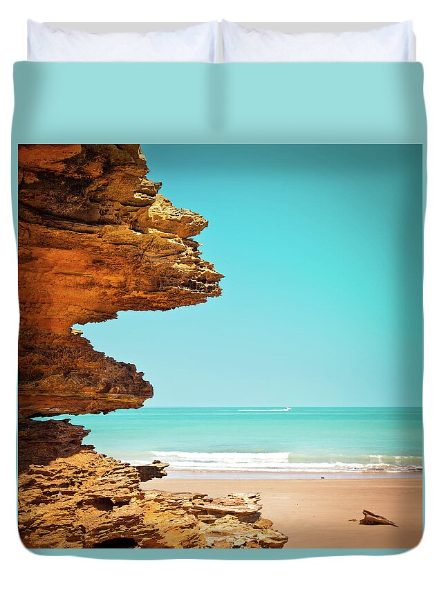 Scenics Duvet Cover featuring the photograph Surreal Rock Formation In Broome by Light Bulb Works