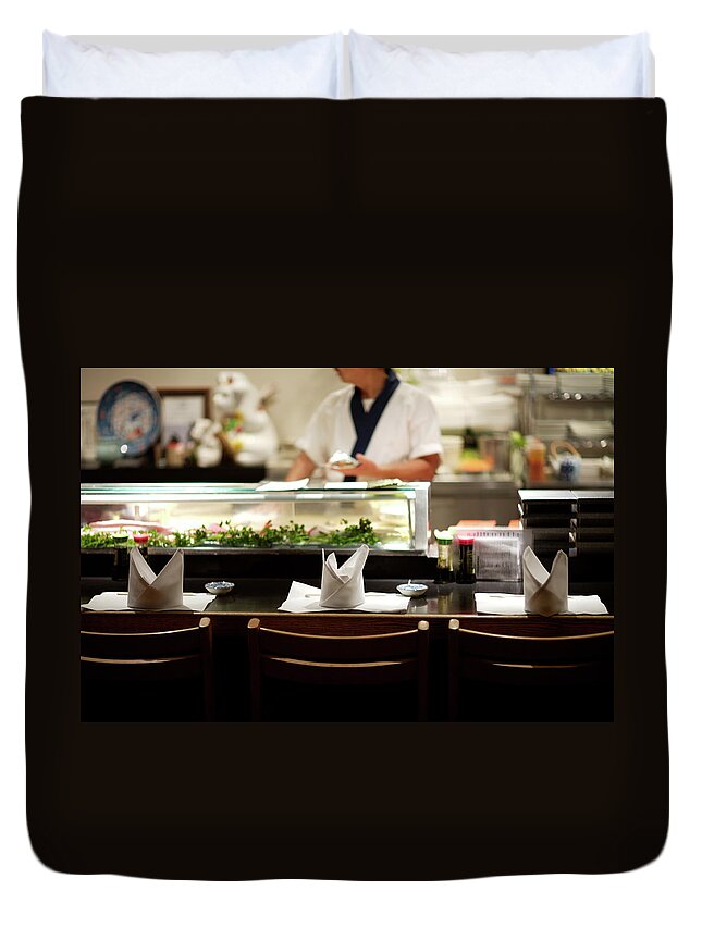 Diner Duvet Cover featuring the photograph Sushi Bar Waiting For Customers by Ekash