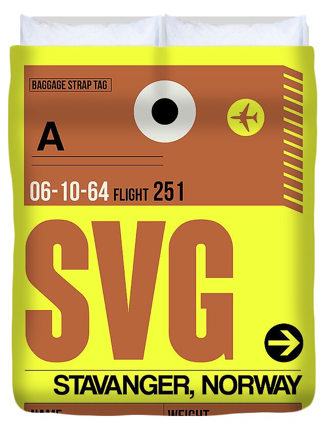 Vacation Duvet Cover featuring the digital art SVG Stavanger Luggage Tag I by Naxart Studio