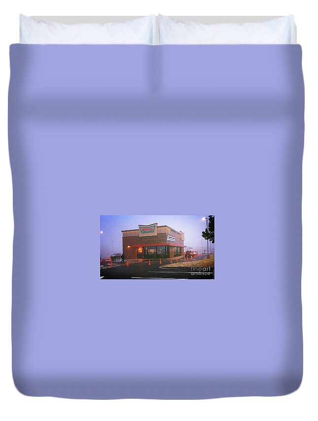 Architecture Duvet Cover featuring the photograph Sweet Morning Fog - Krispy Kreme by Frank J Casella