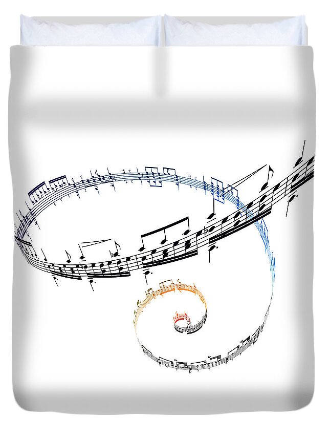 Sheet Music Duvet Cover featuring the digital art Swirling Musical Notes Against A White by Ian Mckinnell