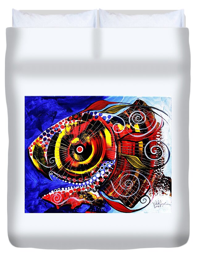 Fish Duvet Cover featuring the painting Swollen, Red Cavity Fish by J Vincent Scarpace