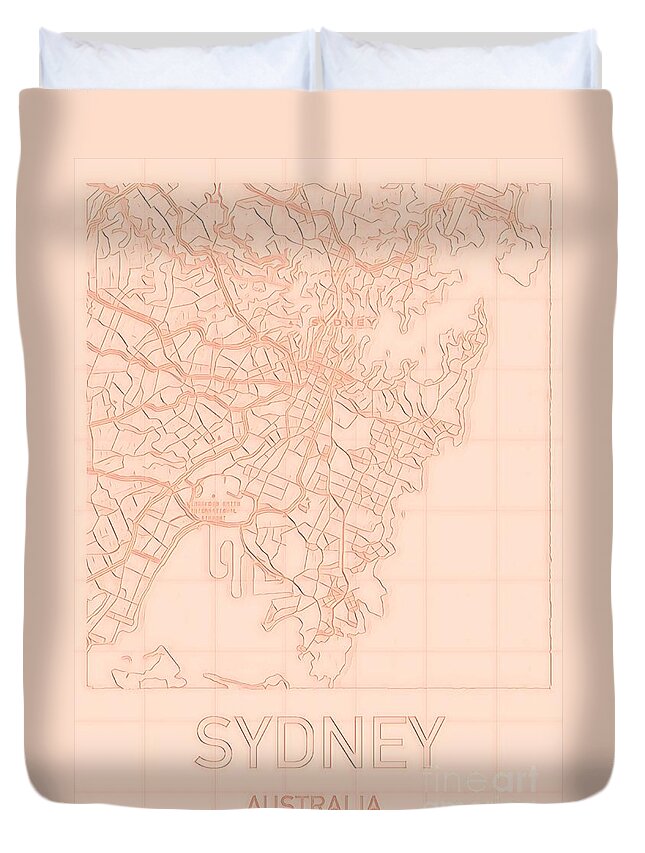 Sydney Duvet Cover featuring the digital art Sydney Blueprint City Map by HELGE Art Gallery