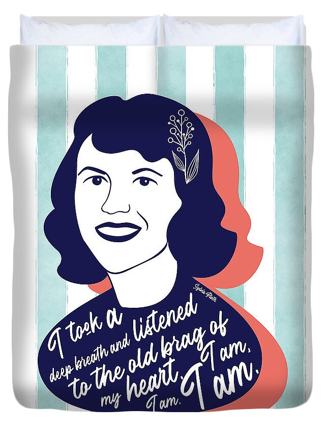 Sylvia Plath Duvet Cover featuring the digital art Sylvia Plath Graphic Quote by Ink Well