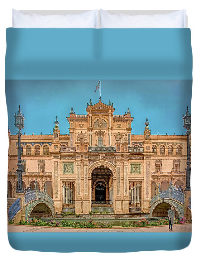 Plaza De Espana Duvet Cover featuring the photograph Symmetry in Seville by Marcy Wielfaert