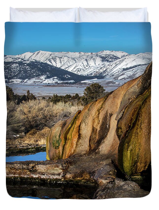  Duvet Cover featuring the photograph Travertine hot spring by John T Humphrey