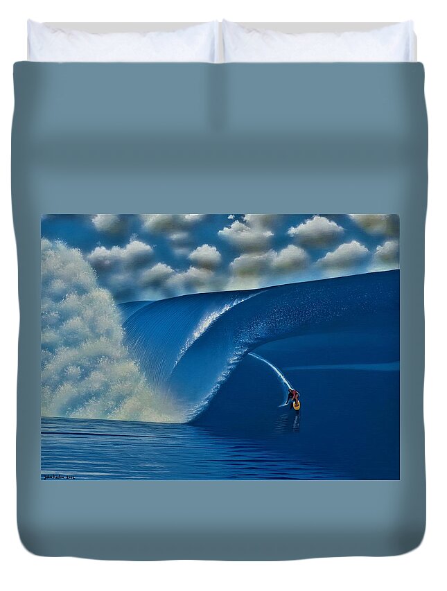 Surfing Duvet Cover featuring the painting Teahupoo Tahiti 2000 by John Kaelin