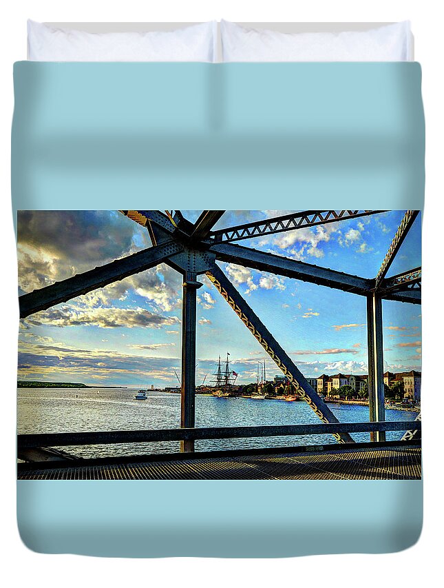 Bridge Duvet Cover featuring the digital art Tall Ships from Bridge by Rod Melotte