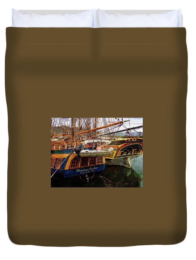 Hdr Duvet Cover featuring the photograph Tall Ships In Port by Thom Zehrfeld