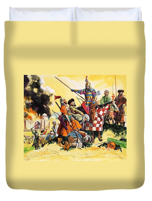 Sword Duvet Cover featuring the painting Tamburlaine Putting A City To The Torch by Gerry Embleton