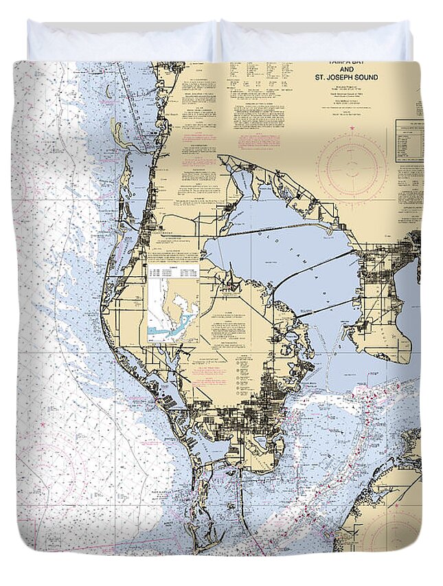 11412 Duvet Cover featuring the digital art Tampa Bay and St. Joseph Sound NOAA Chart 11412 by Nautical Chartworks
