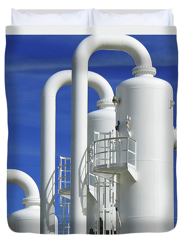 Infrastructure Duvet Cover featuring the photograph Tanks in Blue by Jonathan Thompson