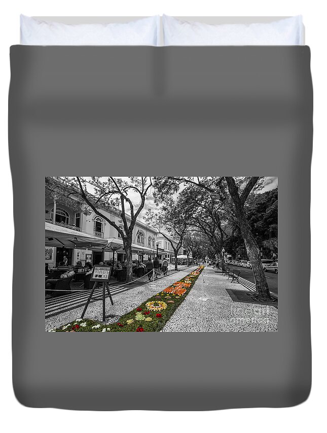 Funchal Duvet Cover featuring the photograph Tapestry of Flowers in Funchal by Eva Lechner