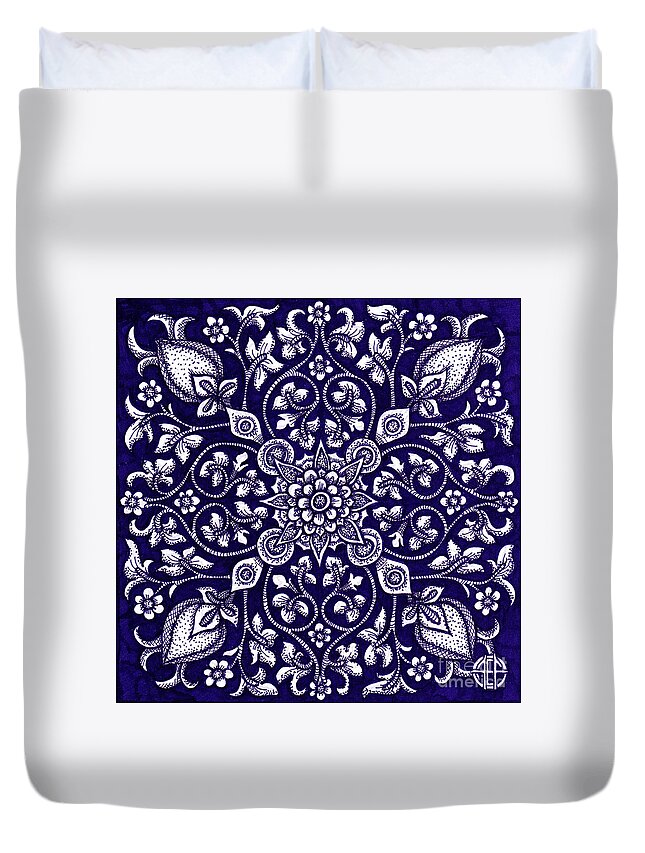 Boho Duvet Cover featuring the drawing Tapestry Square 12 by Amy E Fraser