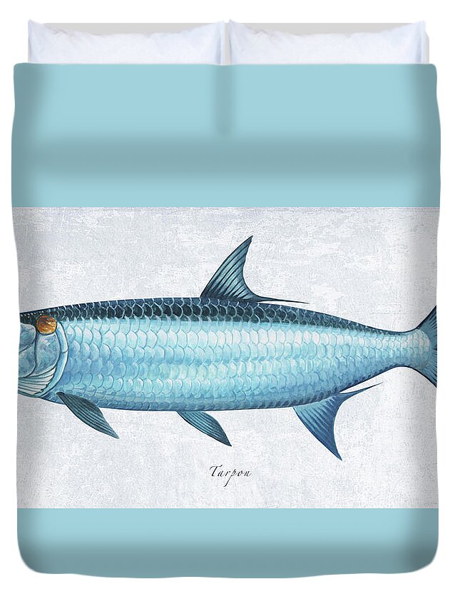 Tarpon Duvet Cover featuring the mixed media Tarpon Portrait by Guy Crittenden