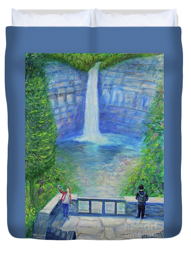 Landscape Duvet Cover featuring the painting Taughannock Falls by Lyric Lucas