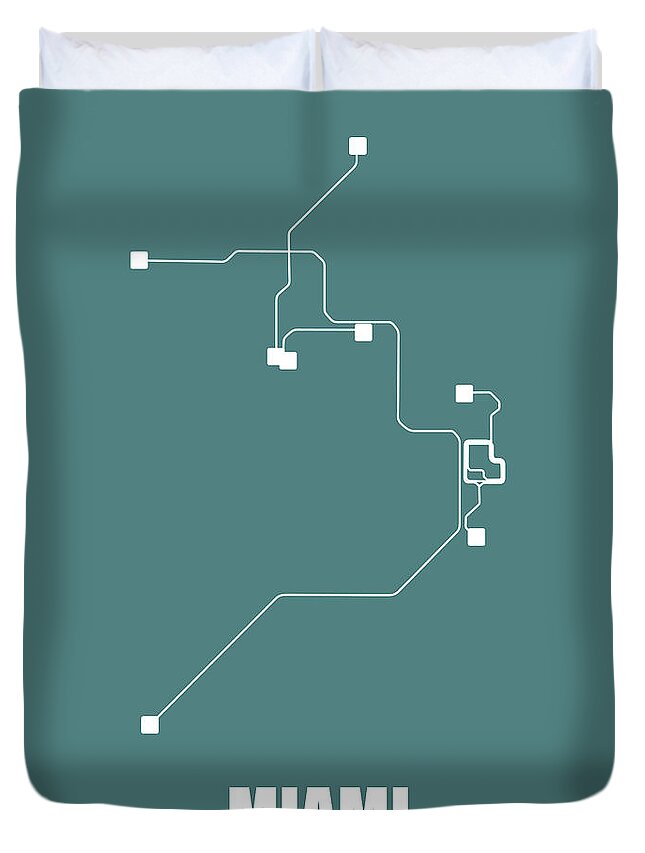 Miami Duvet Cover featuring the digital art Teal Miami Subway Map by Naxart Studio