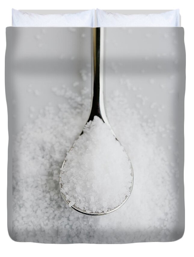 White Background Duvet Cover featuring the photograph Teaspoon With Salt, Close Up by Inti St. Clair