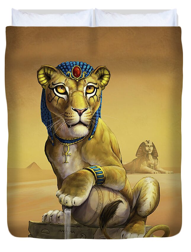 Tefnut Duvet Cover featuring the digital art Tefnut Egyptian Goddess by Stanley Morrison