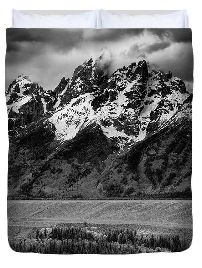 Tetons Duvet Cover featuring the photograph Tetons over the Snake River II by Jon Glaser