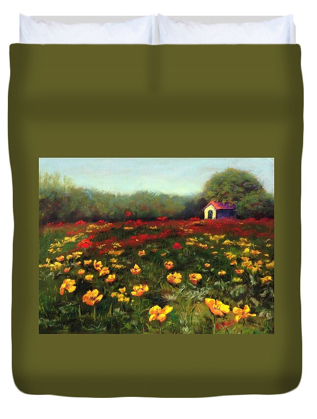 Poppies Duvet Cover featuring the painting Texas Poppies by Jan Chesler