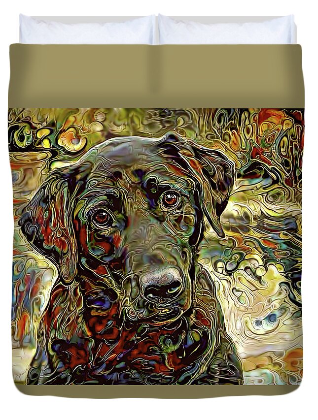 Dog Duvet Cover featuring the mixed media That Look by Peggy Collins