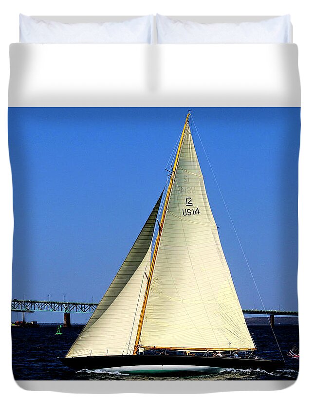 Tom Prendergast Duvet Cover featuring the photograph The 12 Meter Newport by Tom Prendergast