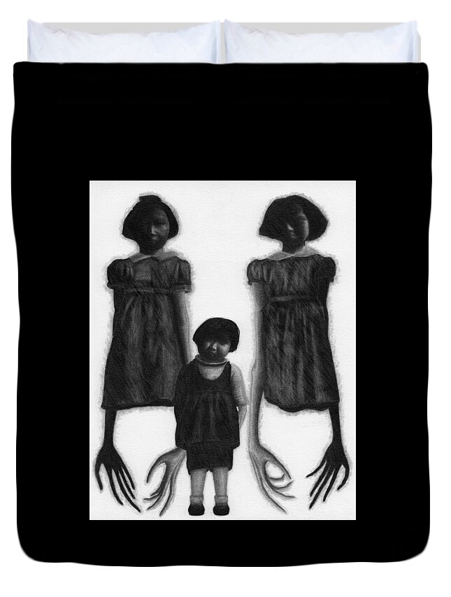 Horror Duvet Cover featuring the drawing The Abberant Sisters - Artwork by Ryan Nieves