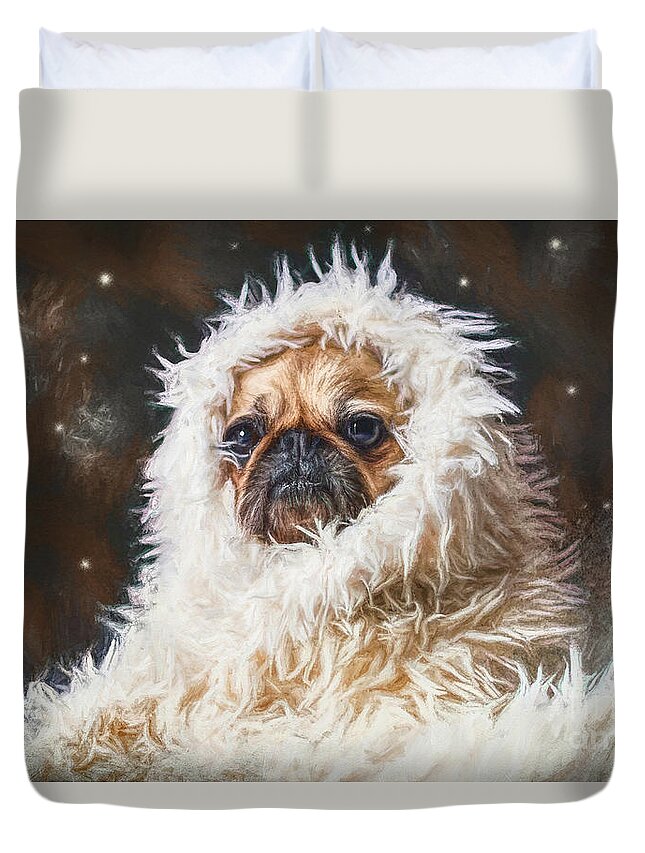 Pug Duvet Cover featuring the painting The Abominable Pug by Tina LeCour