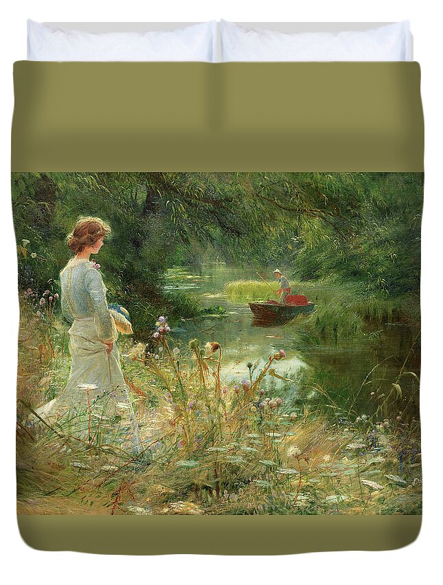Charles William Wyllie Duvet Cover featuring the painting The Backwater by Charles William Wyllie