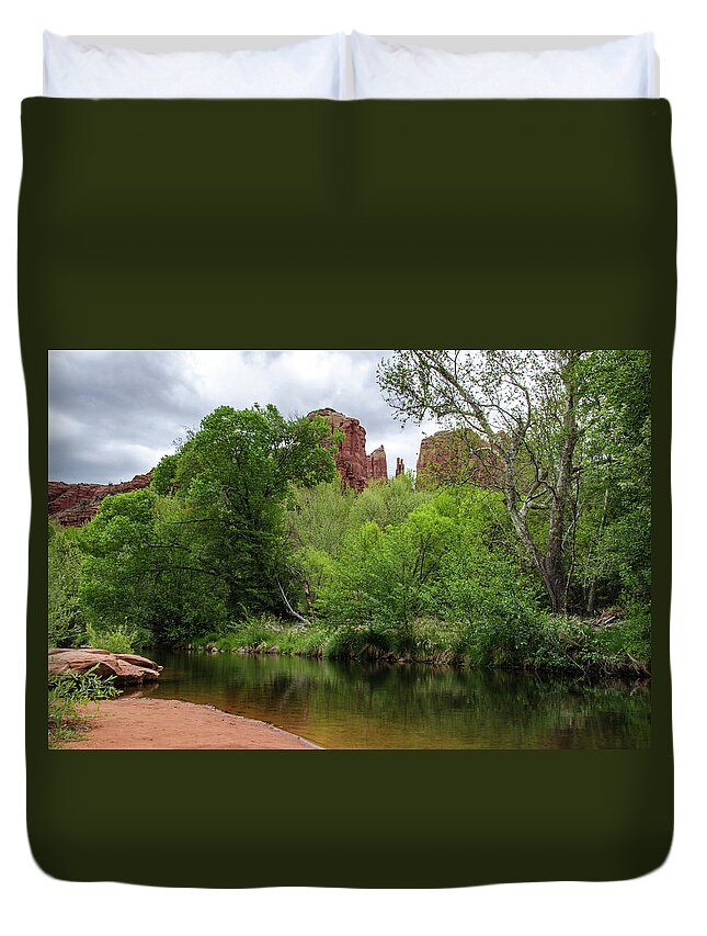Red Rock State Park Duvet Cover featuring the photograph The Banks of Oak Creek by Douglas Wielfaert