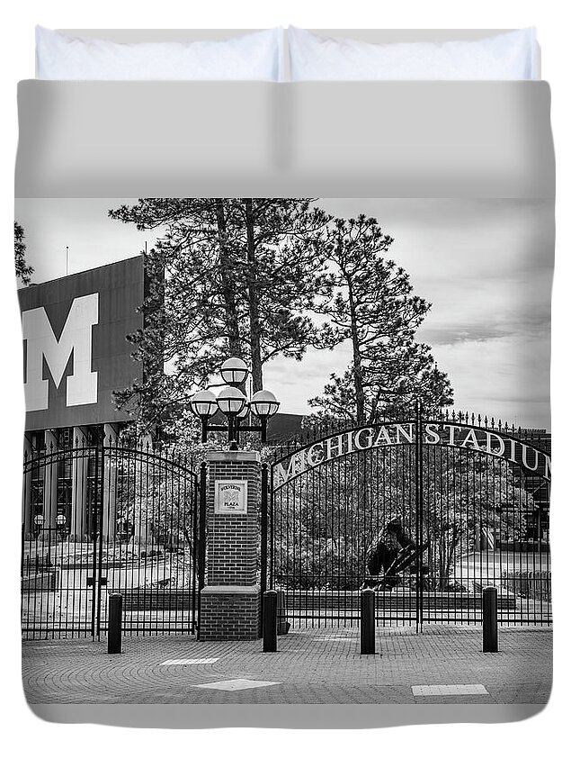 . Big Ten Campus Duvet Cover featuring the photograph The Big House 1 by John McGraw