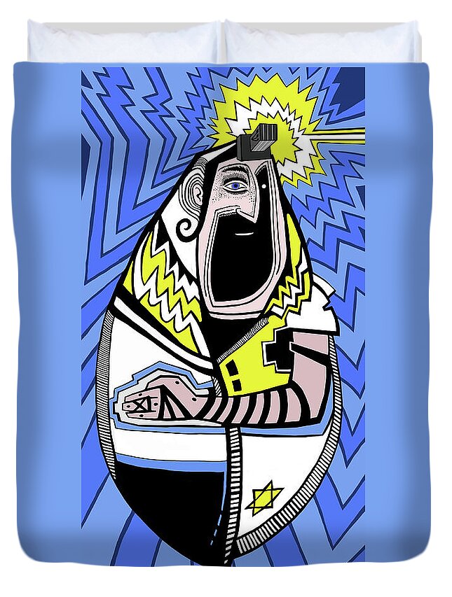 Rabbi Duvet Cover featuring the painting The Blue Doors by Yom Tov Blumenthal