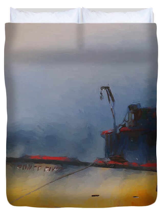 Abandoned Ship Duvet Cover featuring the digital art The Boat Impression Painting by Cathy Anderson
